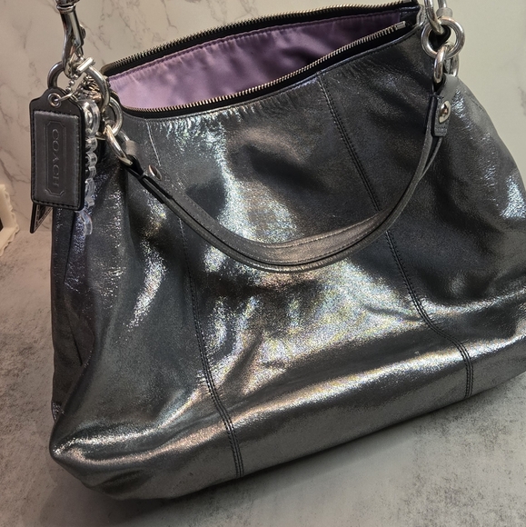 COACH Silver Metallic POPPY Shoulder 2-Way Bag - Picture 5 of 16